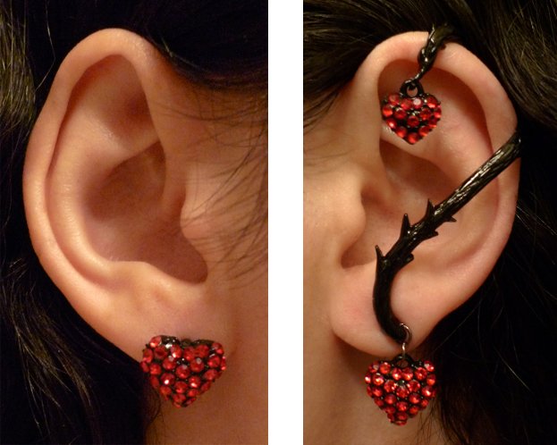 Ear Wrap Earring Set Black Red Rhinestone sh fast New