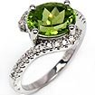 3 CT Peridot & Round Engagement Diamond Ring WG