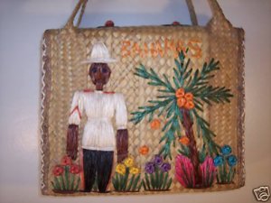 RARE~ANTIQUE 1950s BAHAMAS BAG TOTE PURSE STRAW VINTAGE