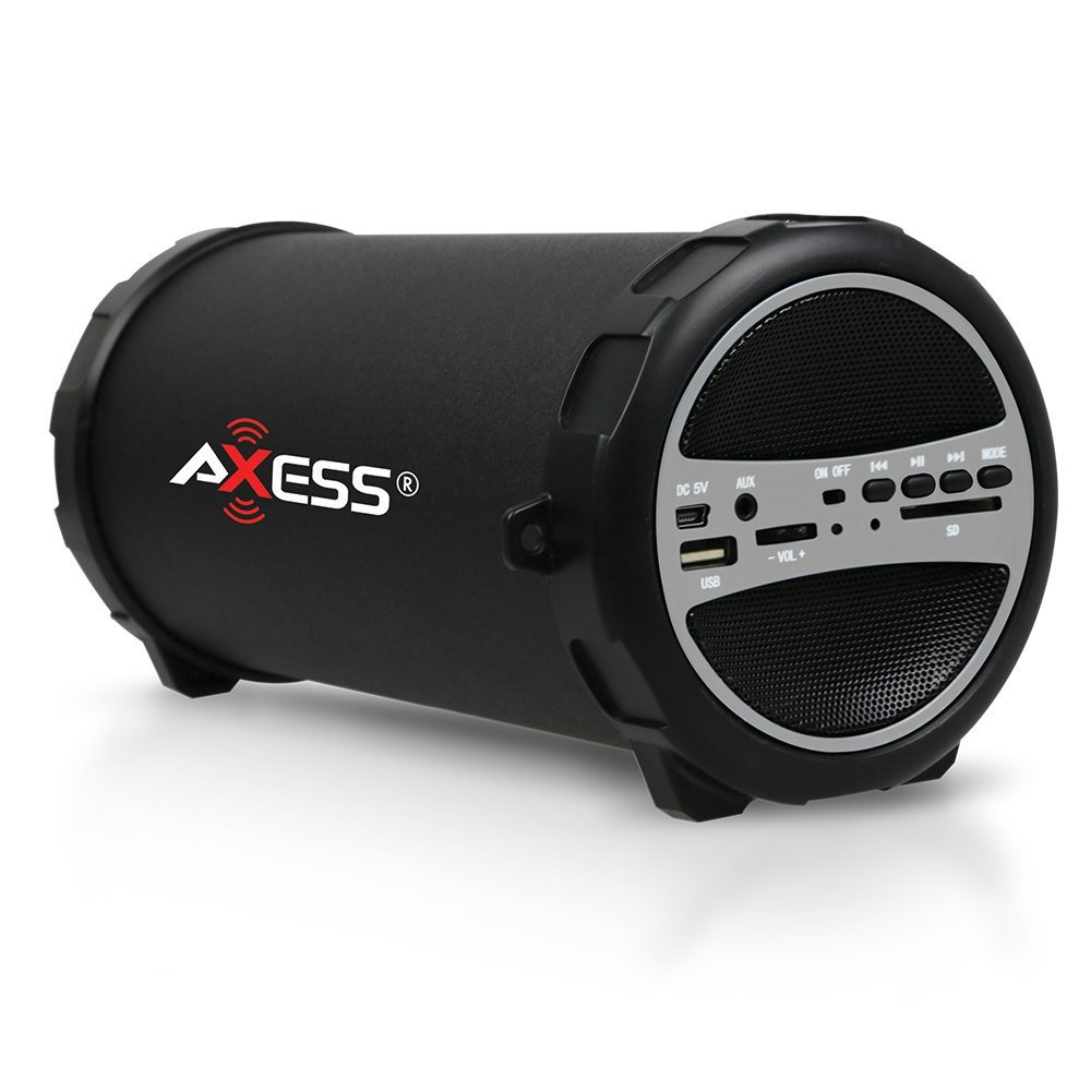 Axess SPBT1031GY Portable Bluetooth HiFi Cylinder Loud Speaker With