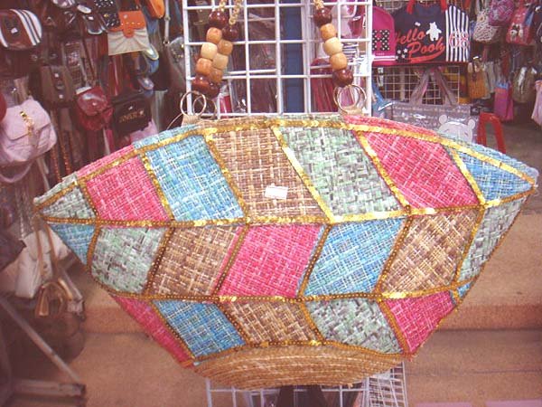 Natural Fiber Handbag - Pink and Blue