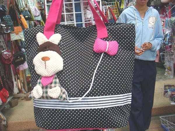 Handmade Handbag - Black with Dog