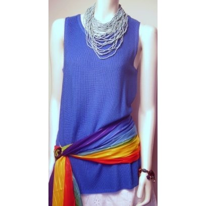 New Chico's Blue Pebblestitch Slinky Long Knit Tank Top Tunic NWT 8/10 1