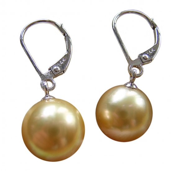 14K Platinum 10-11mm Golden South Sea Pearl Earrings SEWG-301011001