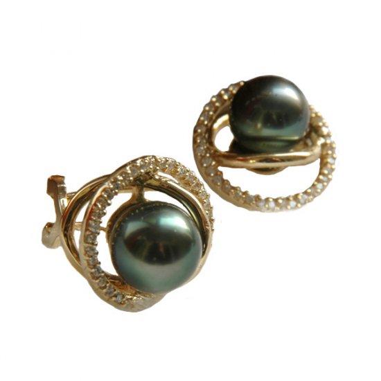 14K Gold 8-9mm Tahitian South Sea Pearl Earrings SEGB-300809012