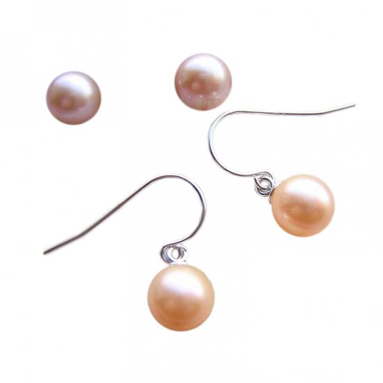 14K Gold 7-8mm Round Freshwater Pearl Earrings FEWP-300708008