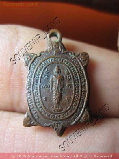 0173-OLD MAGIC TURTLE COIN THAI BUDDHA AMULET LP LEAW S