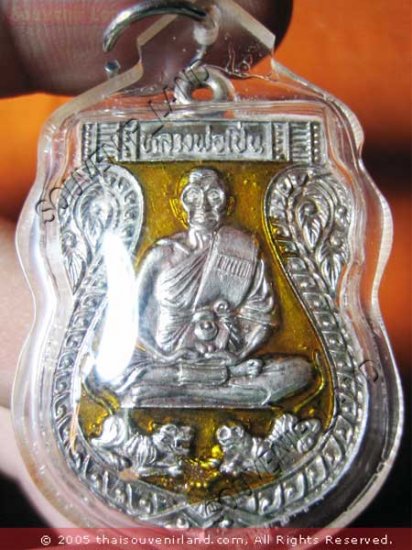 0816-THAI AMULET PENDENT WATERPROOF LP PERN TIGER YELOW