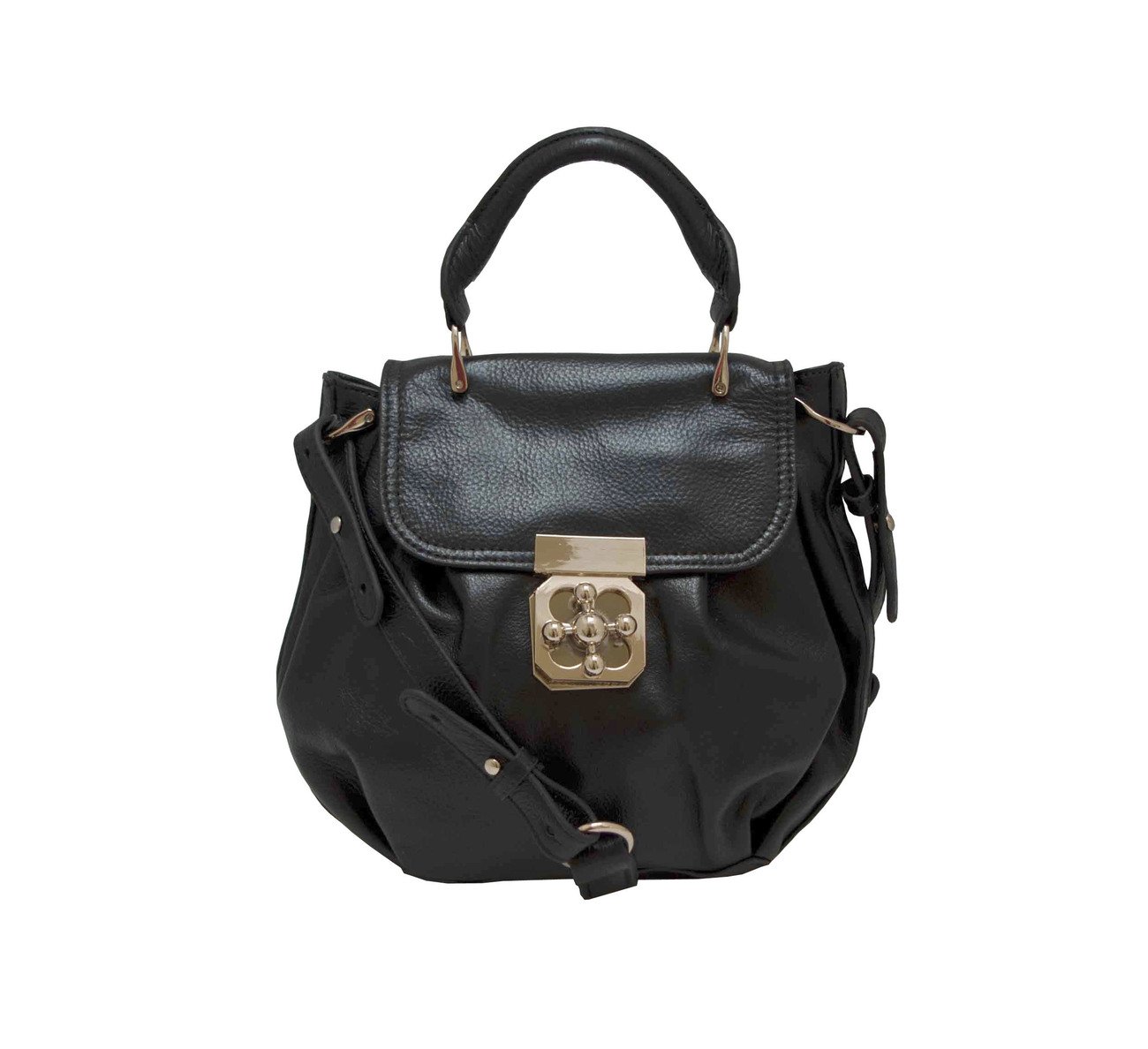 Black Leather Turnlock Tote/Messenger Bag