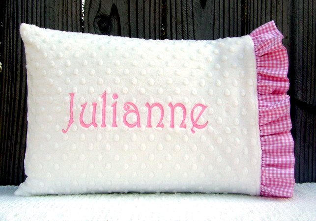 Personalized Monogrammed Minky Baby/Toddler Ruffled Gingham Pillowcase Great Baby Shower Gift