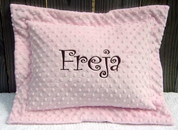 Pink and Brown Personalized Monogrammed Minky Baby/Toddler/Travel Pillow Sham and Pillow with Flange
