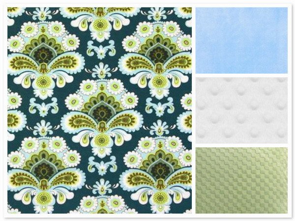 Custom Handmade Amy Butler Spruce French Wallpaper Minky Baby Blanket
