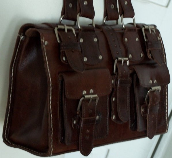 DARK BROWN/MAHOGANY MOROCCAN GENUINE LEATHER HANDBAG BAG
