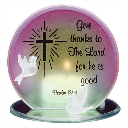 Glass Give Thanks Lord Candleholder