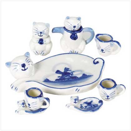 10 Pc Ceramic Cat Mini Tea Set