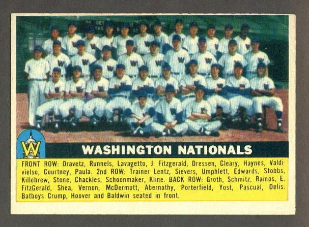 1956 Topps baseball set # 146 Washington Nationals team card