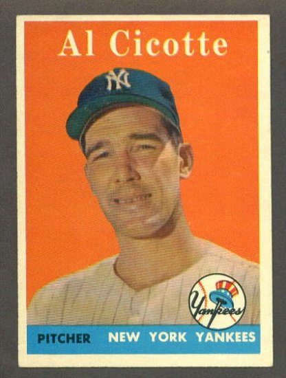 1958 Topps baseball set # 382 Al Cicotte New York Yankees