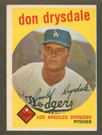 1959 Topps baseball set # 387 Don Drysdale HOF Los Angeles Dodgers