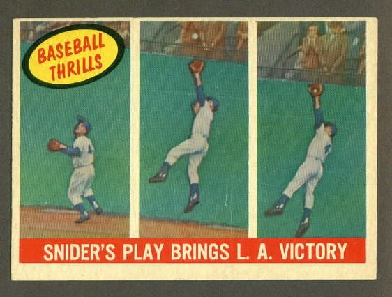 1959 Topps baseball set # 468 Snider's play brings L.A. victory