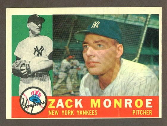 1960 Topps baseball set # 329 Zack Monroe New York Yankees