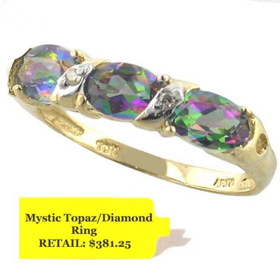 10K Gold 1.8ctw Mystic Topaz And Diamond Ring Size 7