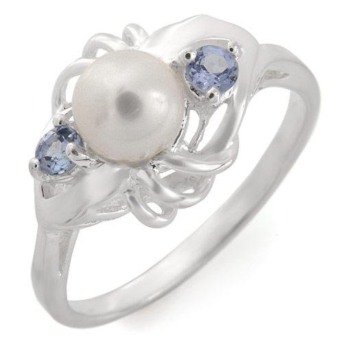 Genuine Pearl And Tanzanite Ring Sterling Size 7.25