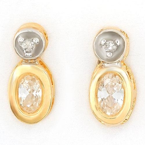 10k Gold Genuine Diamond And Cubic Zirconia Earrings