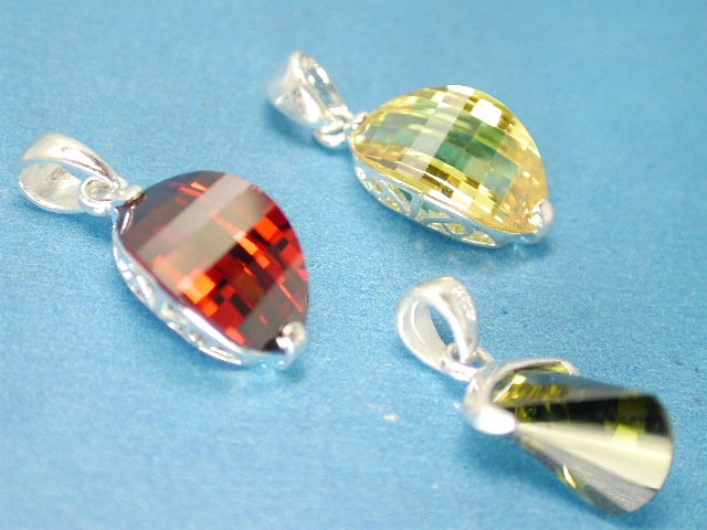 SS Pendants Set Of 3 Yellow Sapphire, Garnet, and Tourmaline