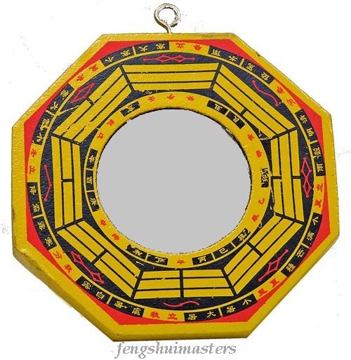 Flat / True Glass Bagua Mirror~4" Wooden Handpainted (A)