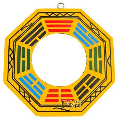 Flat / True Glass Bagua Mirror~4" Wooden Handpainted (B)
