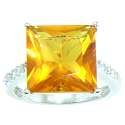 Rhodium Plated Princess Cut Citrine Color CZ Ring