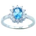 18K White Gold Plated Oval Blue Topaz Color CZ Ring