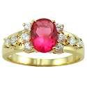 18K Gold Plated Oval Garnet color CZ Ring