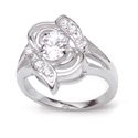18K White Gold Plated Solid Sterling Silver Rose CZ Ring