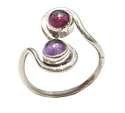 Genuine 5mm Round cut Amethyst & Round cut Garnet(1tcw) 925 Sterling Silver Ring