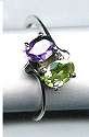 Genuine 0.75 ct Oval cut Amethyst & Peridot 925 Sterling Silver Ring