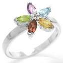 Genuine 8mm x 4mm Marquise cut Multi-color Stones 925 Sterling Silver Ring