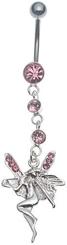 Stainless Steel Banana Belly Ring with Pink Fairy