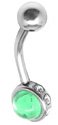 Emerald Color Cabochon and CZ 316L Stainless Steel Belly Ring