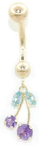 Solid 14k Gold .49tcw Blue Topaz and Amethyst Banana 14-Gauge Belly Ring HOT SELLER