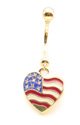 Genuine 9 diamond Italian Enamel Heart US Flag Pendant Belly Ring