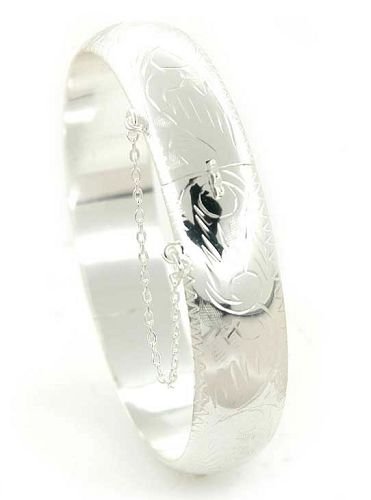 Italian Made Sterling Silver Bangle Bracelet With Lock