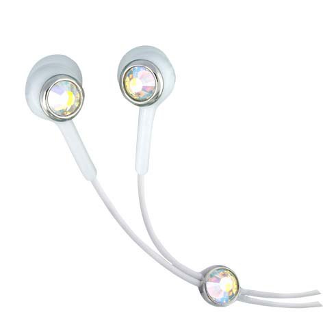 MultiColor Single Crystal Stainless Steel Jewelry Earphones Earbuds + iPhone Adapter