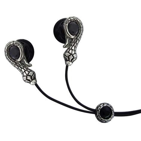 Snake Shaped Gothic Black Crystal Stainless Steel Jewelry Earphones + iPhone Adapter