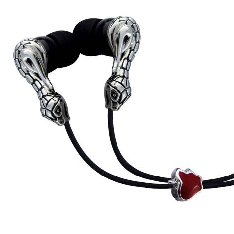 Snake Shaped Gothic Stainless Steel Jewelry Earphones Earbuds + iPhone Adapter