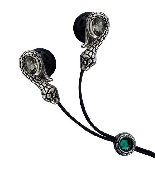 Snake Shaped Gothic Clear Crystal Stainless Steel Jewelry Earphones + iPhone Adapter