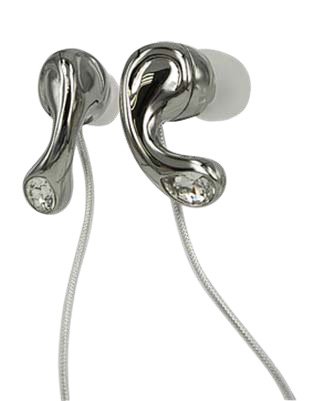 Elegant Clear Crystal Stainless Steel Jewelry Earphones Earbuds + iPhone Adapter