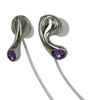 Elegant Purple Crystal Stainless Steel Jewelry Earphones Earbuds + iPhone Adapter