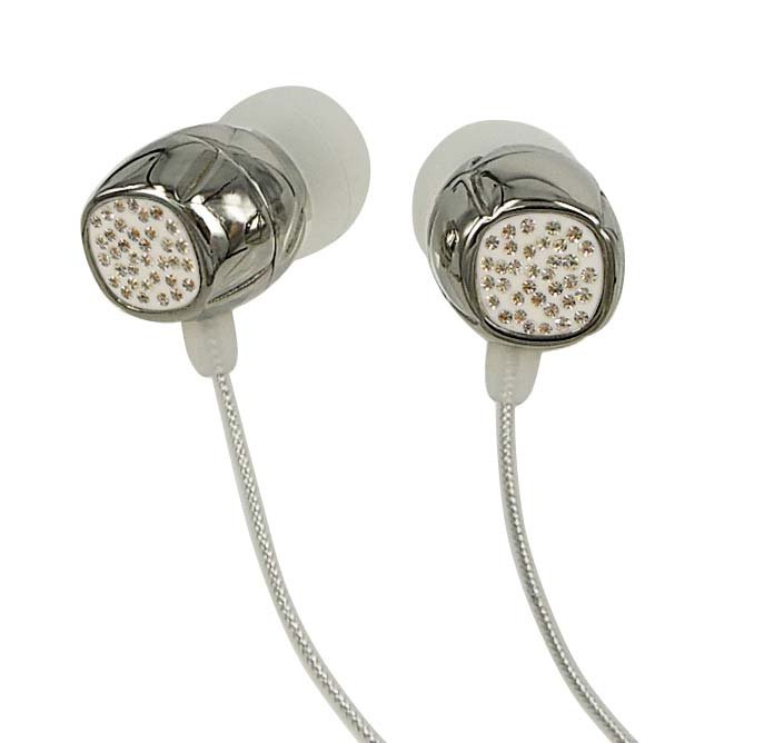 Multi Clear Crystals Stainless Steel Jewelry Earbuds Earphones + iPhone Adapter