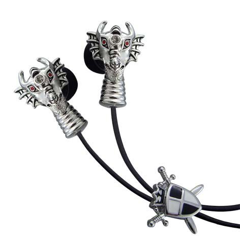Dragon with Single Clear Crystal Stainless Steel Jewelry Earbuds Earphones + iPhone Adapter